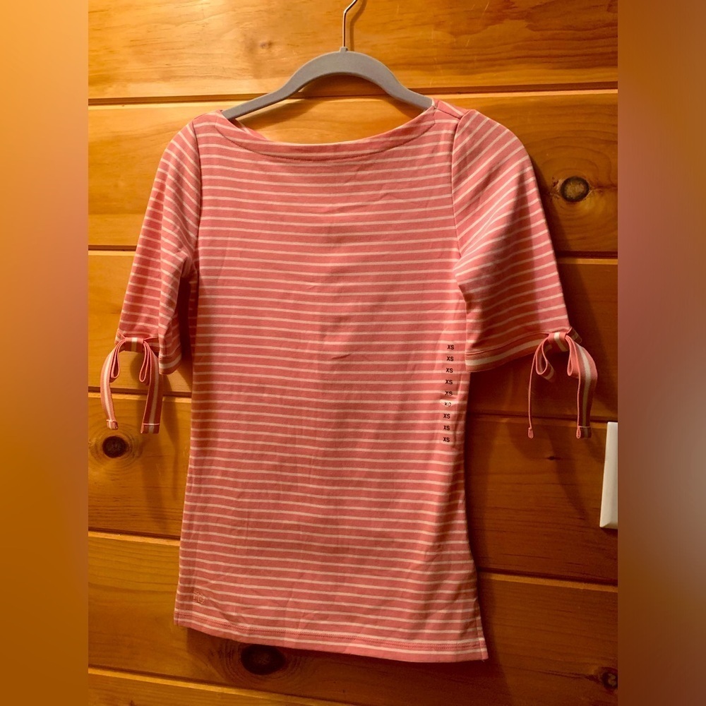 Lauren Ralph Lauren Striped Boatneck Top With Bow Ties On Sleeves NWT XS/TP